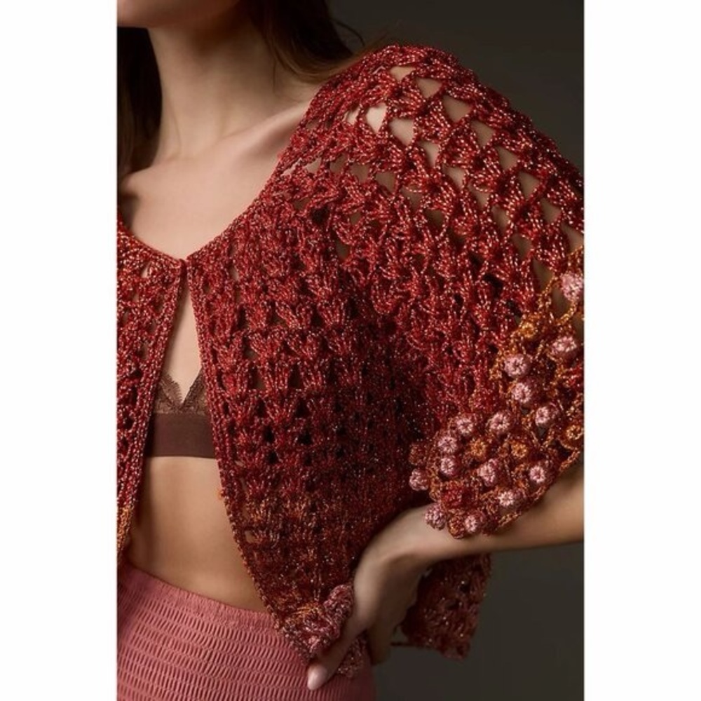 Anthropologie NWT Shine Deco Cardigan Sweater Pink Orange | One Size